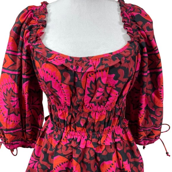 House of Harlow 1960 x Revolve Shania Fuschia Print Dress M Puff Sleeve Pockets - Picture 2 of 9